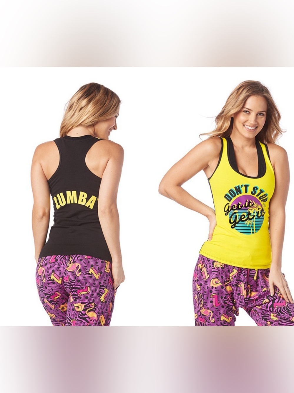 Zumba Fitness I Want My Zumba Racerback Yellow Black Graphic Tank Top Large NWT
